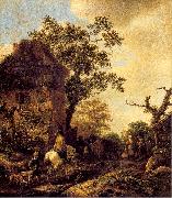 Ostade, Isaack Jansz. van The Outskirts of a Village with a Horseman oil painting artist